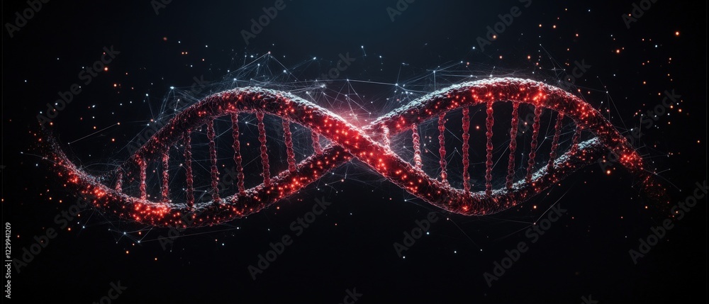Poster dna molecule illuminated by red light creating a striking scientific visual representation