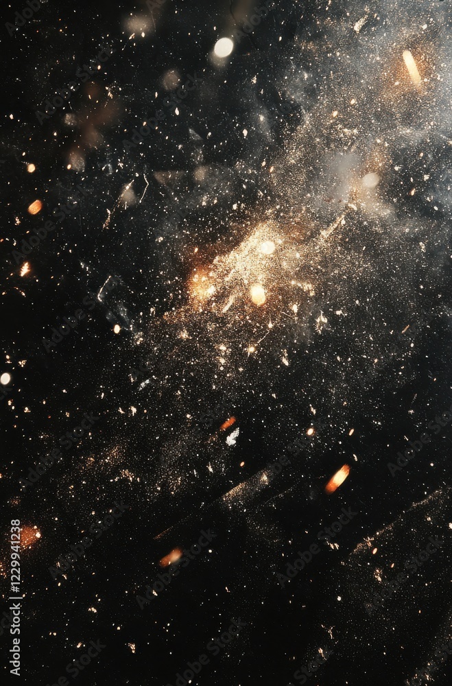 Poster abstract cosmic background with colorful particles and star-like effects creating a stunning view of