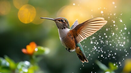 Naklejka premium Hummingbird in Flight: A Burst of Color and Grace