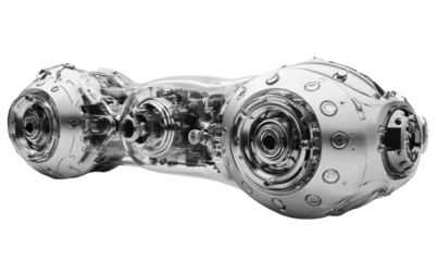 Futuristic Chrome Spaceship 3D Render Grey Background