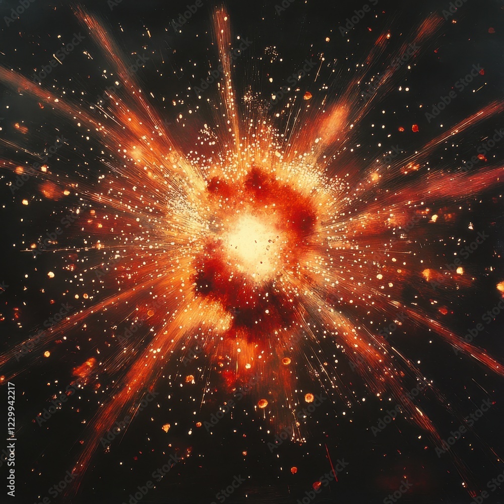 Poster abstract explosion of colorful energy with radiating light and particles in a dark background captur