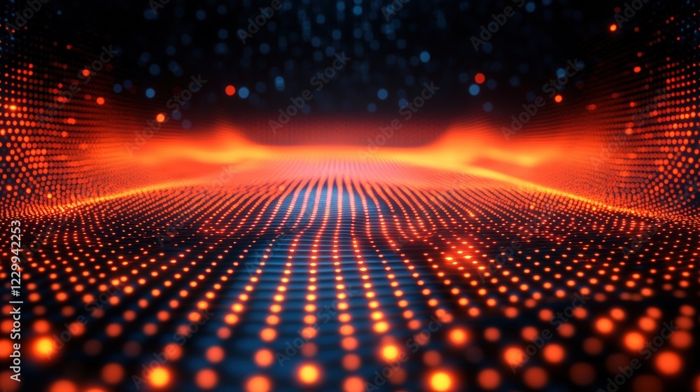 Poster abstract technology background featuring glowing lights and dots in vibrant colors and patterns