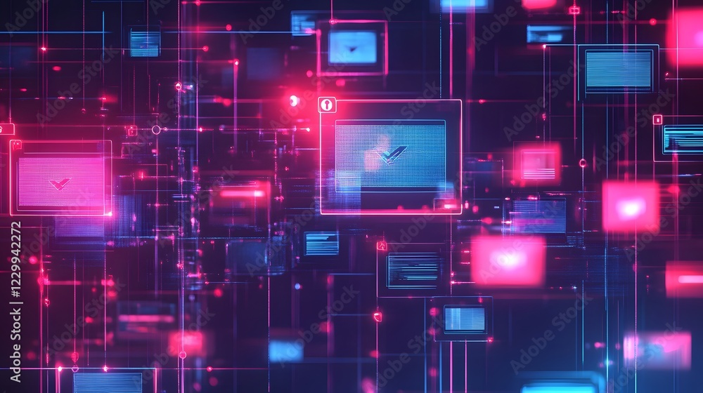 Poster intrusion detection systems (ids) in action, visualized as a security surveillance system with glowi