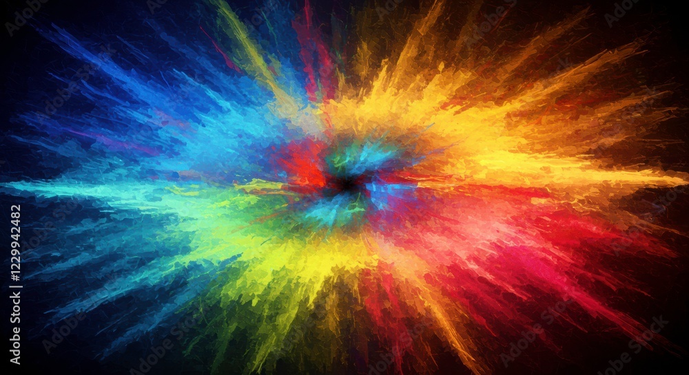 Aufkleber chromatic explosion: a vibrant burst of multicolored powder explodes outwards, creating a mesmerizin