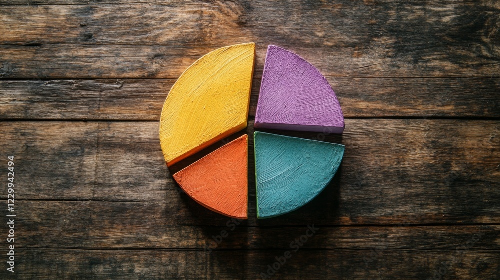 Poster a creative pie chart with textured segments showing sales data, each slice representing a different 
