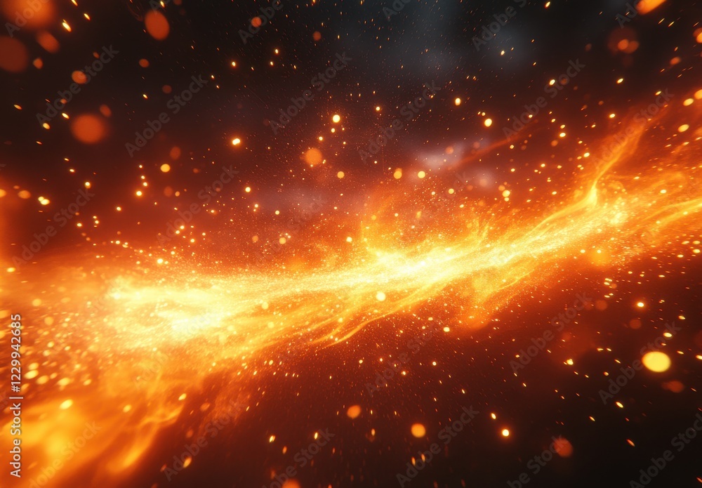 Poster abstract fiery background of glowing particles and bright streaks with vibrant orange colors represe