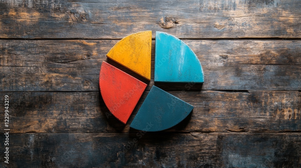 Poster a creative pie chart with textured segments showing sales data, each slice representing a different 