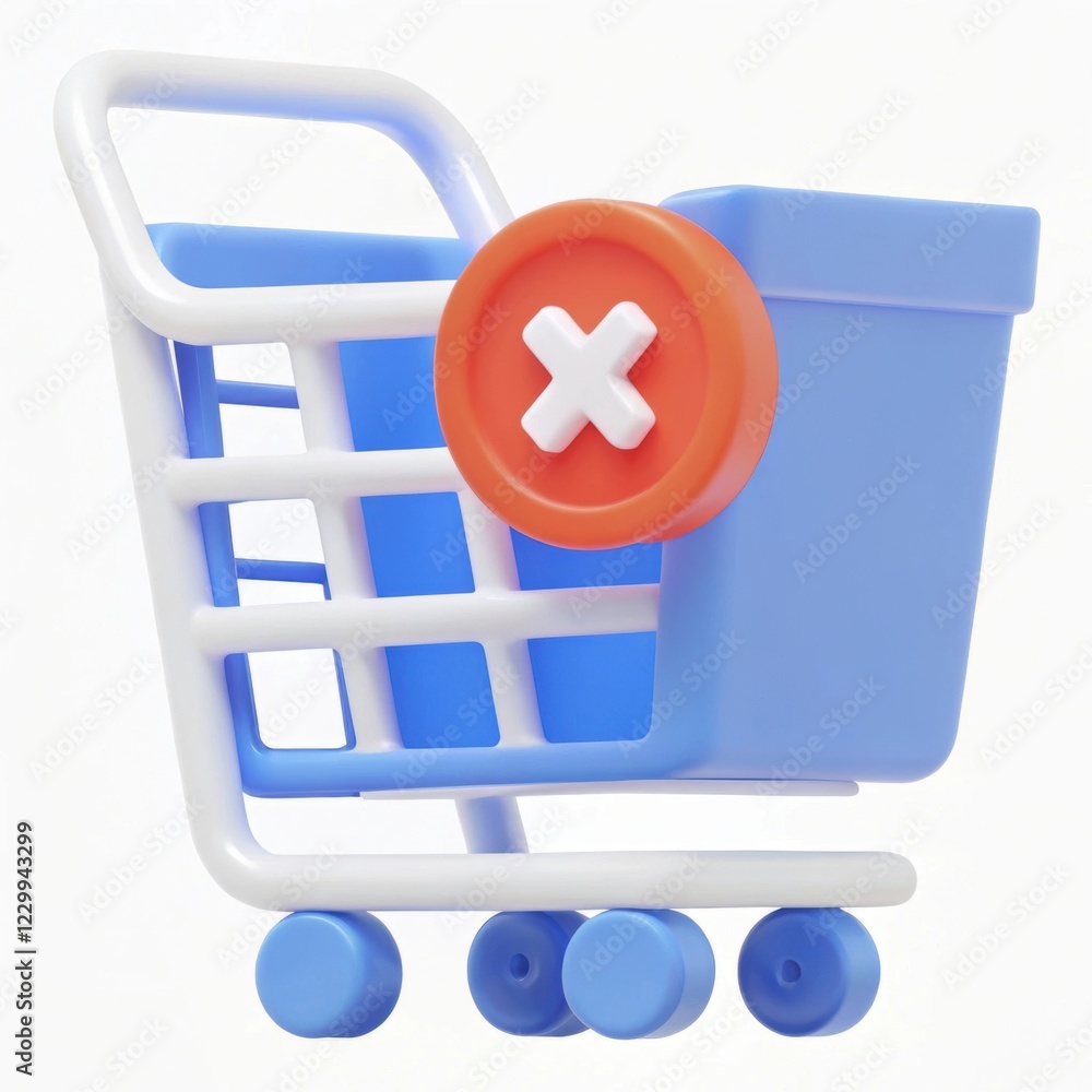 Aufkleber a colorful shopping cart icon with a cancellation symbol, representing an action to remove items fro