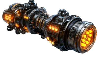 Futuristic Spaceship Design with Glowing Orange Lights, Dark Met