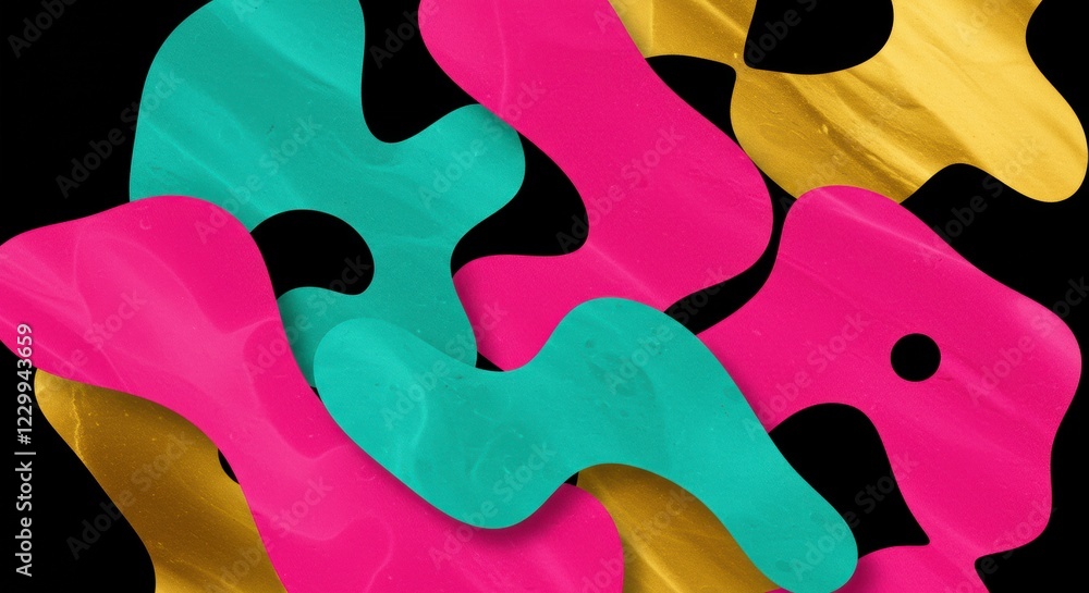 Poster abstract liquid gold: a dynamic interplay of abstract shapes in vibrant pink, turquoise, and gold. t