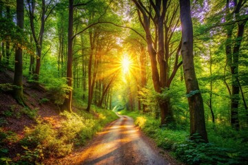 Obraz premium Explore picturesque hiking trails; photograph nature's beauty, from sunlit canopies to scenic wooded paths.