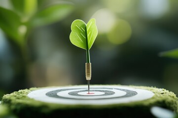 A creative interpretation of a target with a sprouting leaf symbolizes aspirations, achievements, and the growth that follows in the pursuit of success and environmental awareness.