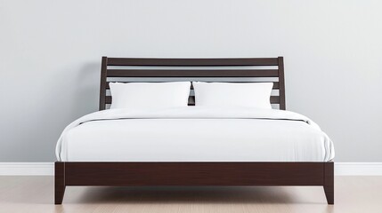 Modern Dark Wood Bed with White Bedding in Minimalist Bedroom
