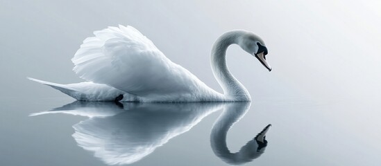Obraz premium Serene Swan Reflection: A Graceful Moment in Tranquil Waters