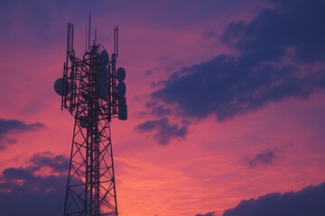 Telecommunication tower at sunset urban area photography outdoor silhouette technology