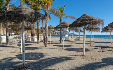 Low season on the Costa del Sol, Spain: Nerja beach on a sunny day in January, 