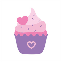 Valentine cupcake object on white background. Vector object design element for Valentine's day