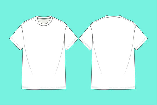  Men's crew neck t-shirt flat sketch template. 