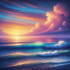 Obraz premium The image depicts a serene seascape at sunrise or sunset 