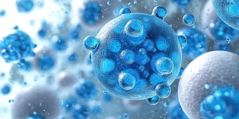 Group of blue spheres surrounding a single white sphere in a minimalistic arrangement