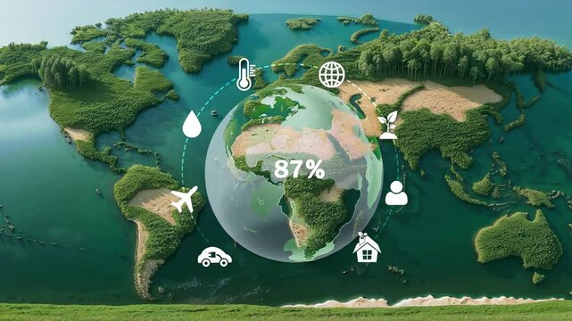 World map globe icons chart circular infographic wheel cyclical international global elements circle earth sustainability development ecology.