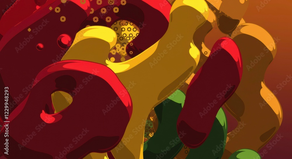 Poster abstract 3d shapes: a vibrant and eye-catching abstract composition of 3d shapes, rendered in bold h