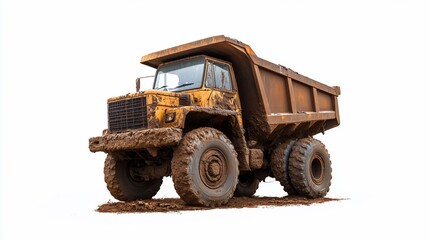 Obraz premium Muddy Off-Road Dump Truck on White Background