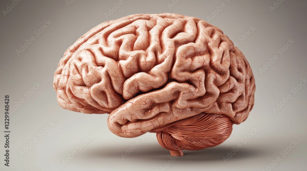 Poster a detailed d rendering of a human brain with highlighted areas showing different functions, placed o