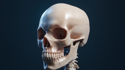 A detailed depiction of a human skull profile, showcasing realistic textures and features, Ideal for educational materials, medical illustrations, or artistic projects related to anatomy,