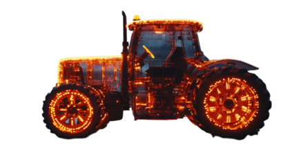 Glowing Orange Tractor on Dark Background