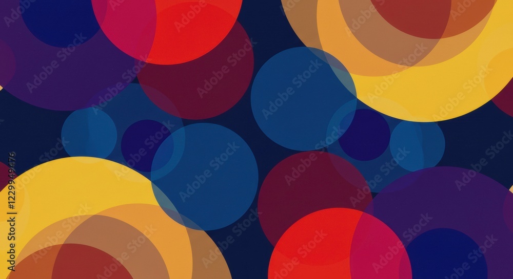 Aufkleber abstract colorful circles: an overlapping arrangement of translucent circles in vibrant hues of red,