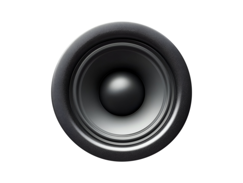 Black round speaker cone isolated on transparent or white background, png