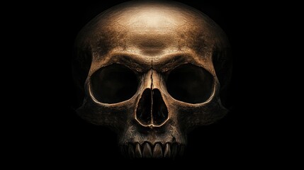 Obraz premium A highly detailed skull against a black background, emphasizing texture and shadow, suitable for educational materials, Halloween themes, or artistic projects focused on the human anatomy,