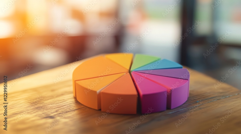 Fototapete a dynamic financial pie chart with bright, segmented slices showing business income allocation, over