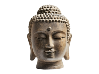 Buddha head sculpture isolated on transparent or white background, png