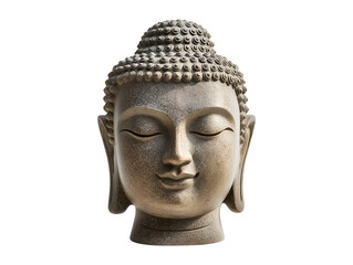 Buddha head sculpture isolated on transparent or white background, png