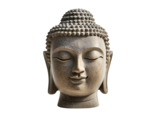 Buddha head sculpture isolated on transparent or white background, png