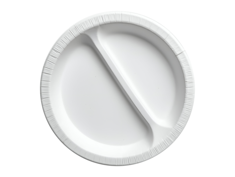 Paper plate with two sections isolated on transparent or white background, png