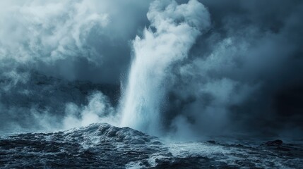 Steam and water bursting from a geyser, creating a spectacular natural display