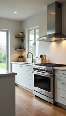 Sleek stainless steel appliances, gleaming countertops , professional, restaurant