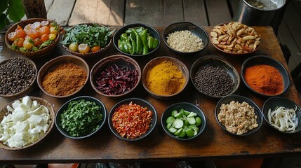 A colorful array of Thai spices and condiments used in traditional cooking. picture