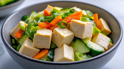 Healthy Tofu Salad with Cucumber and Carrots