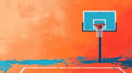 Bold brush strokes forming an artistic basketball court design with dynamic texture