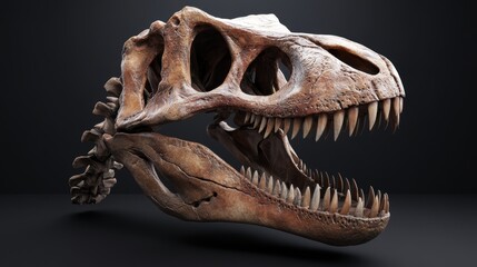 A detailed and realistic dinosaur skull, prominently showcasing its intricate features, ideal for...