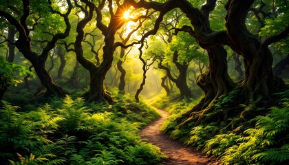 Fototapeta premium Sunlit Forest Path Magical Nature Scene Photography