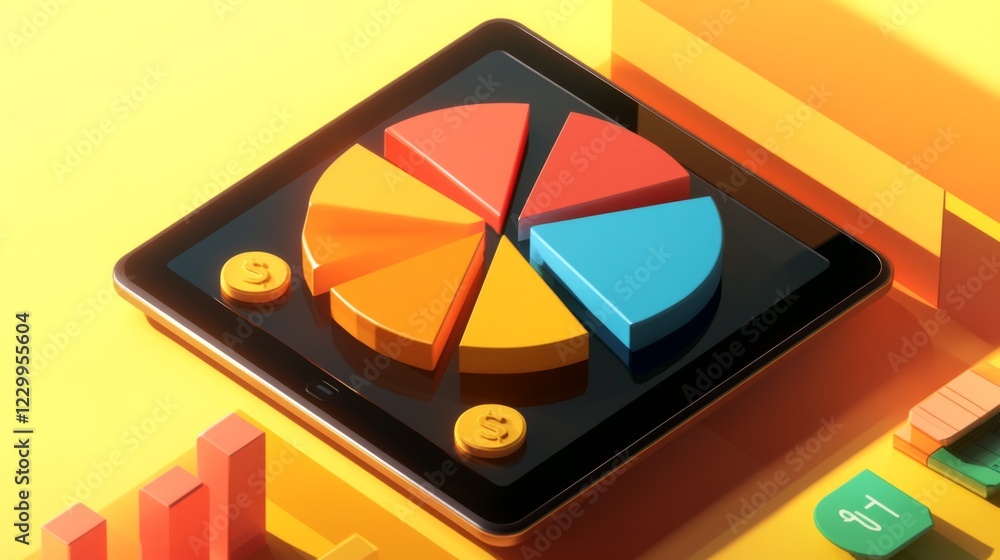 Fototapete a financial pie chart highlighting different revenue streams for a startup, with vivid colors and ic