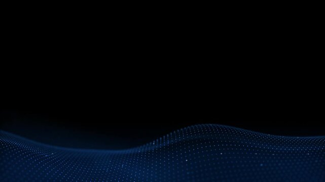 Digital dark blue wave frame black background. Abstract blue glowing waves seamlessly flowing surrounded by light beams. 4k 60 fps, loop