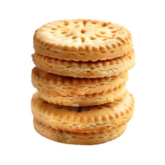 Stack of Delicious Crispy Cookies with Sweet Filling on White Background