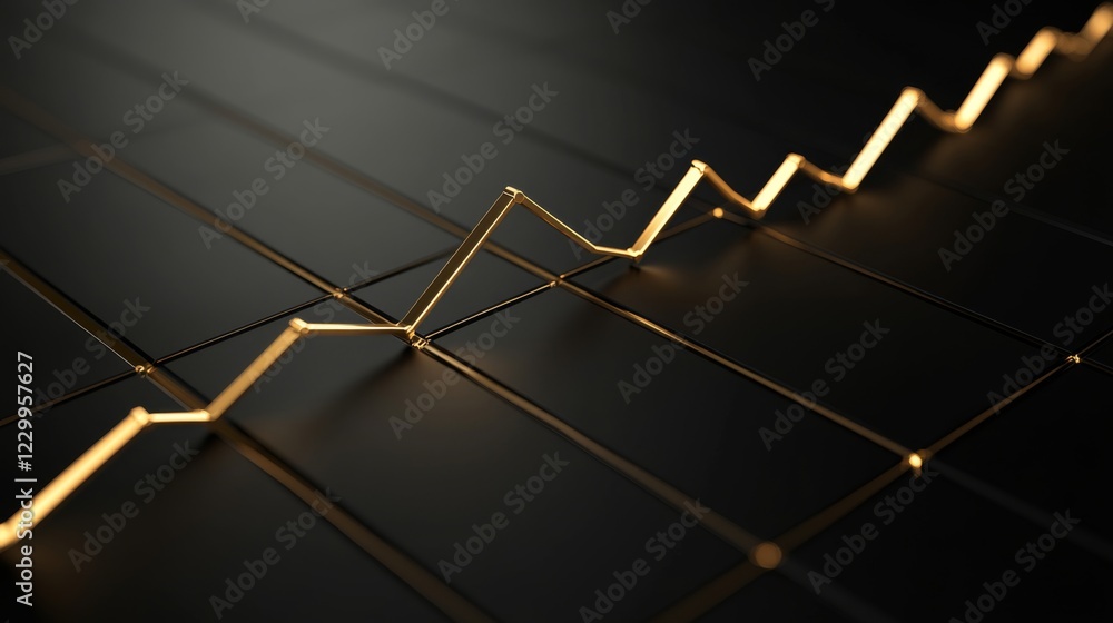 Aufkleber a glowing line chart with a golden line trending upward, set on a textured black background for a se