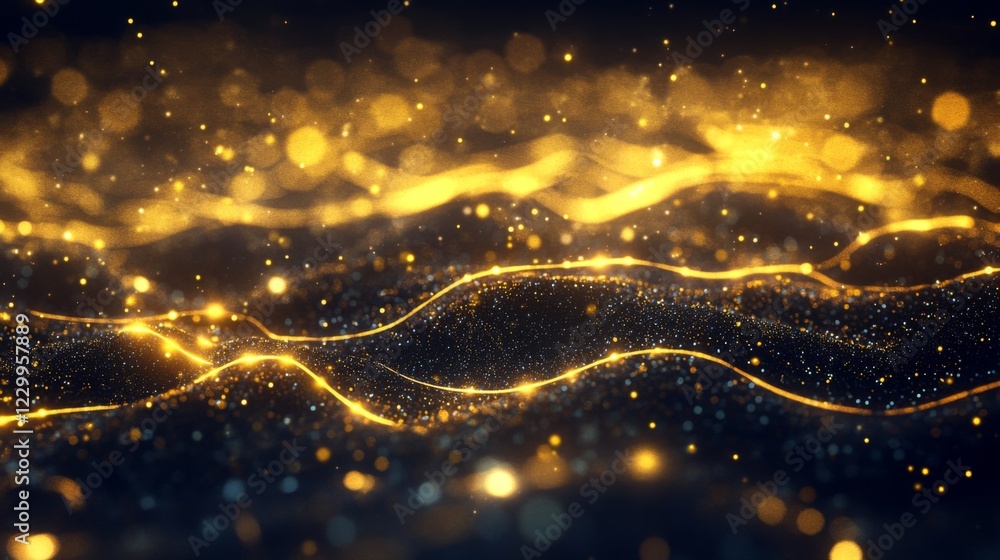 Poster a gold price line graph with a golden upward trend line, set against a dark background with glowing 